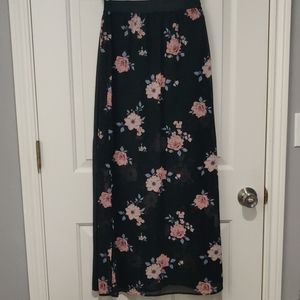 Black floral maxi skirt